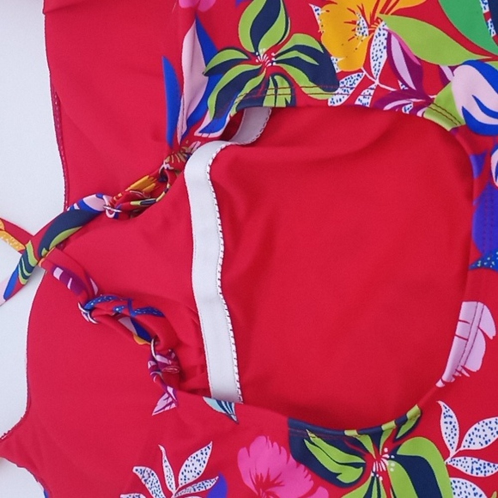 Sold! Caribbean Joe Tropical Print One Piece Swimsuit Red‎ 14 NWOT - Picture 7 of 13